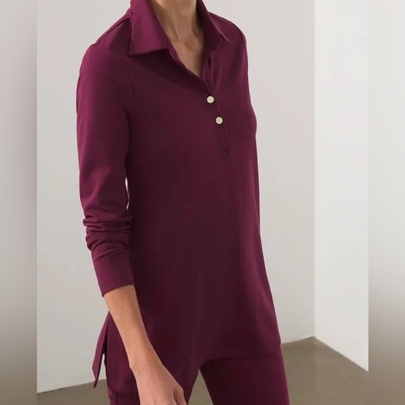 Chico's Ponte Collared Burgundy Tunic Size 2 Large - Picture 1 of 9